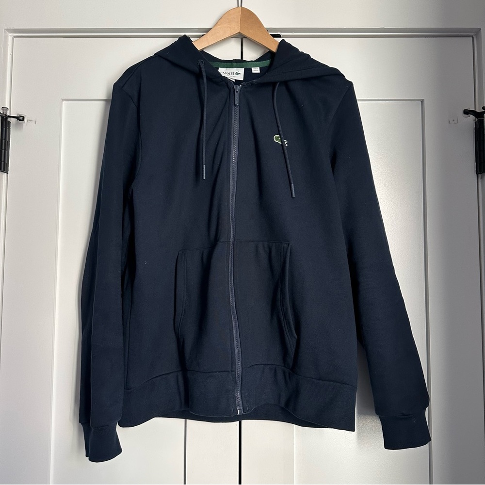Lacoste Navy Zipper Hoodie Sweatshirt, Large